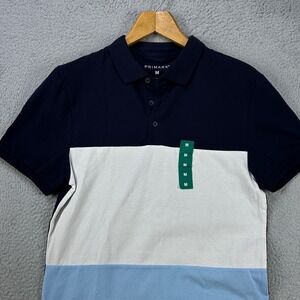 Primark‎ Shirt Polo Mens Medium Blue White Colorblock Outdoor Casual Rugby NEW
